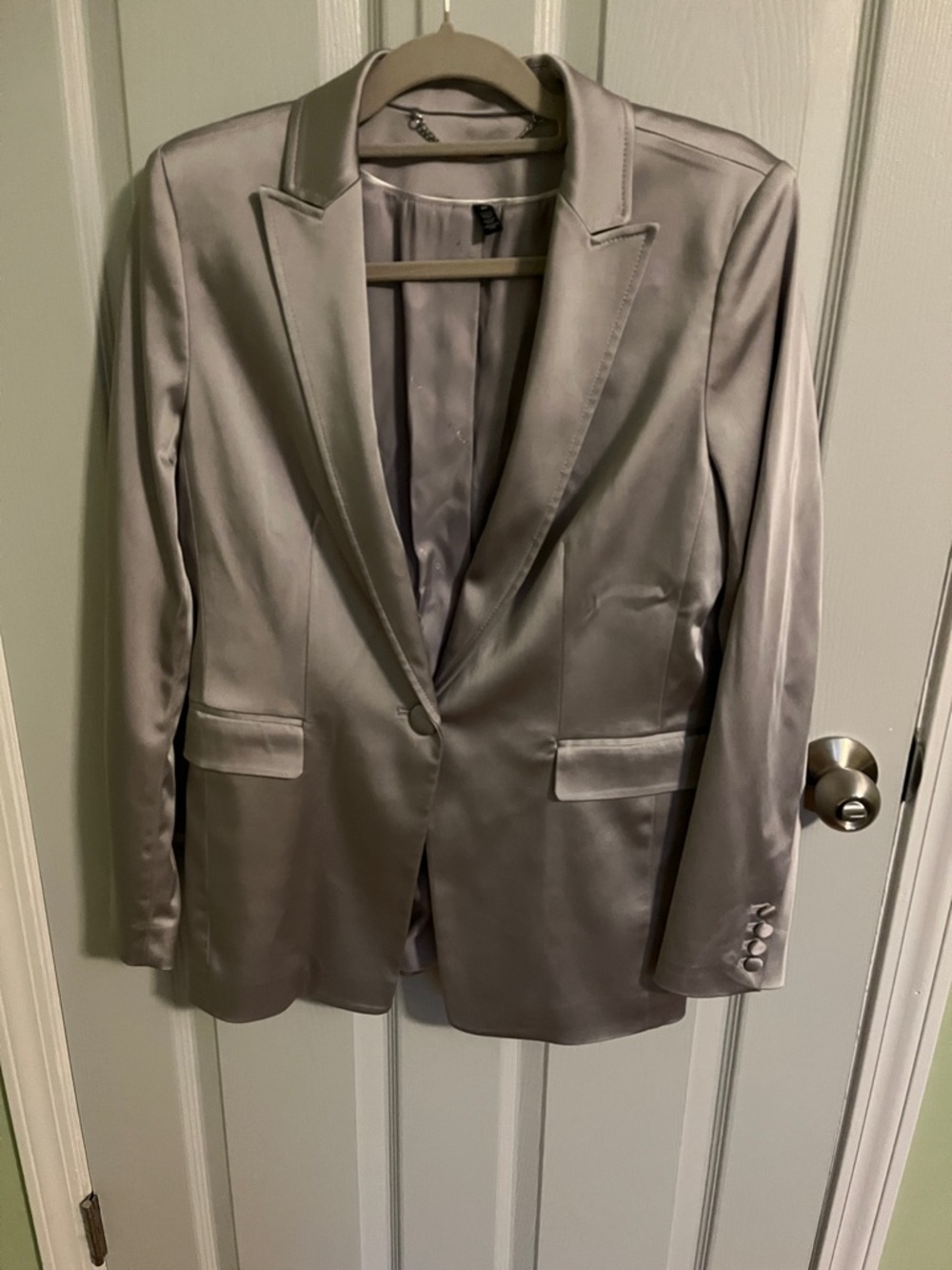 White House Black Market Silver Satin Blazer & Trousers